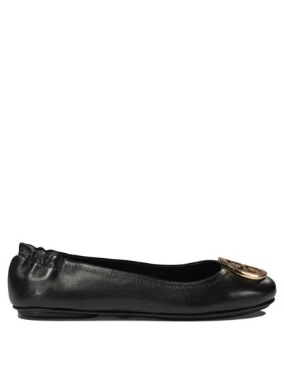 Tory Burch Minnie Travel Ballet With Metal Logo In Black