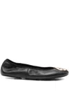 Tory Burch Logo-plaque Leather Ballet Flats In Black