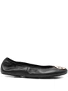 Tory Burch Logo-plaque Leather Ballet Flats In Black