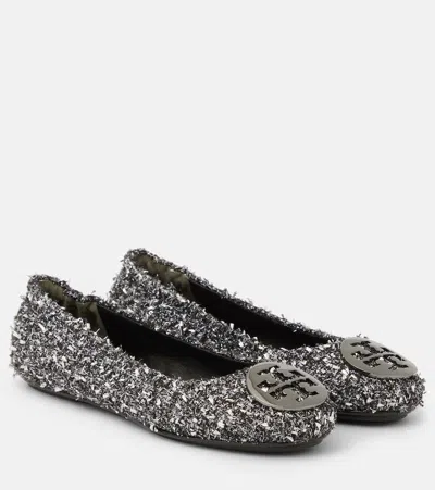 Tory Burch Minnie Travel Embellished Ballet Flats In Silver Confetti/gunmetal