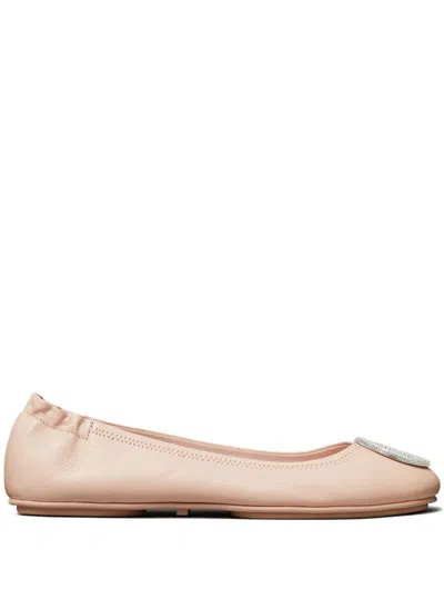 Tory Burch Minnie Travel Leather Ballerina Shoes In Pink