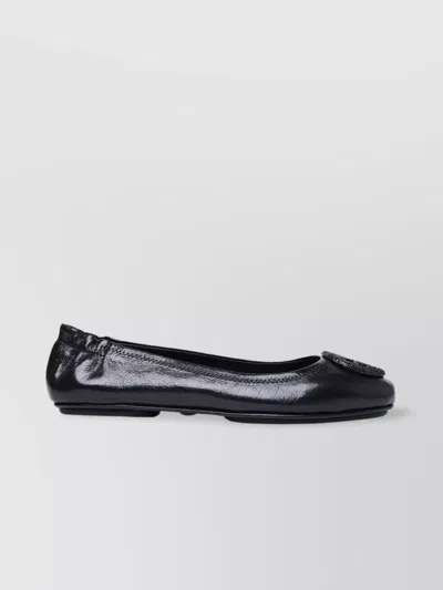 Tory Burch 'minnie Travel' Leather Ballet Flats In Black