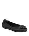 Tory Burch Logo-plaque Leather Ballerina Pumps In Black