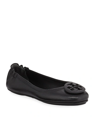 Tory Burch Minnie Leather Ballet Flats In Black