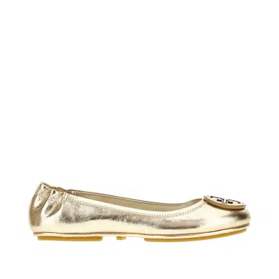 Tory Burch 10mm Minnie Leather Ballerina Flats In Gold