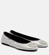 Tory Burch Minnie Travel Leather Ballet Flats In Silver