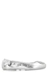 Tory Burch Mini Travel Metallic Leather Ballet Flats In Silver