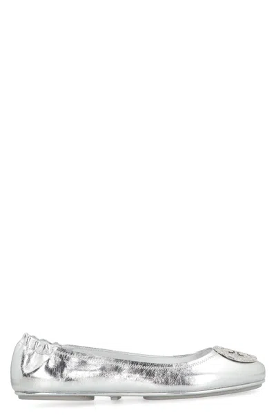 TORY BURCH MINNIE TRAVEL METALLIC LEATHER BALLET FLATS