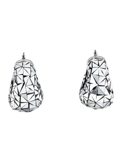 Pre-owned Tory Burch Mirror Disco Hoop Earrings In Black