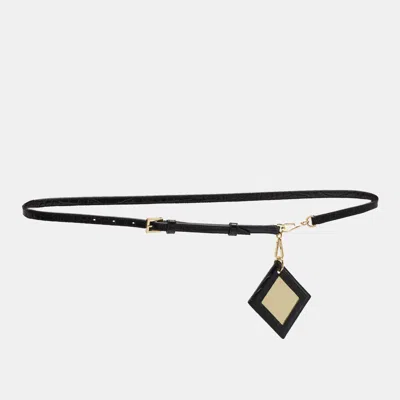 Pre-owned Tory Burch Mirror Fob L/xl Belt Dark Green Crocodile Embossed Leather