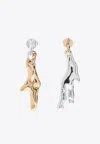 Tory Burch Mismatched Coral Drop Earrings In Silver