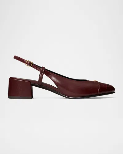 Tory Burch Slingback Cap Toe Pump In Deep Burgundy / Deep Burgundy