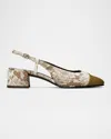 Tory Burch Cap Toe Slingback Pump In Granite Roccia / Ramure Green
