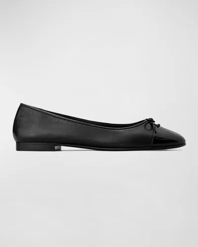 Tory Burch Mixed Leather Cap-toe Ballerina Flats In Black