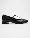 Tory Burch Mixed Leather T-strap Ballerina Flats In Perfect Black  Perfect Black