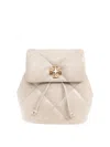Tory Burch Kira Beige Backpack With Metallic Logo Plate On The Front In Quilted Leather Woman In Neutral
