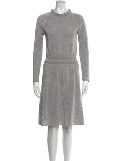 Pre-owned Tory Burch Mock Neck Knee-length Dress In Metallic/silver