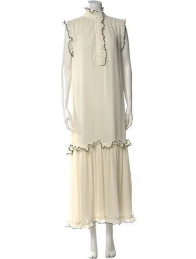 Pre-owned Tory Burch Mock Neck Long Dress In Neutral