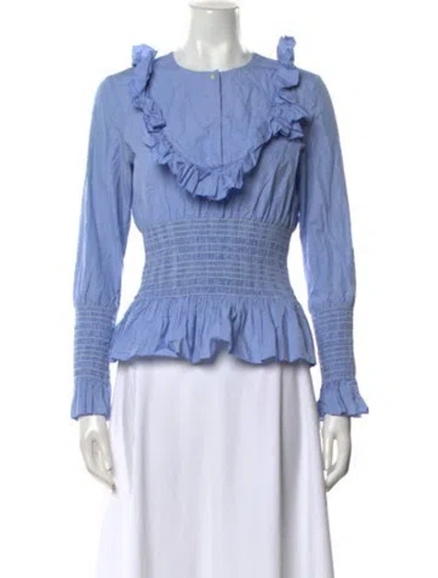 Pre-owned Tory Burch Mock Neck Long Sleeve Blouse In Blue