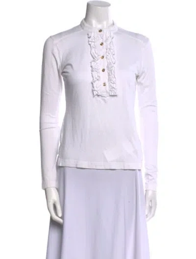 Pre-owned Tory Burch Mock Neck Long Sleeve Polo In Neutral