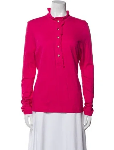 Pre-owned Tory Burch Mock Neck Long Sleeve Polo In Pink