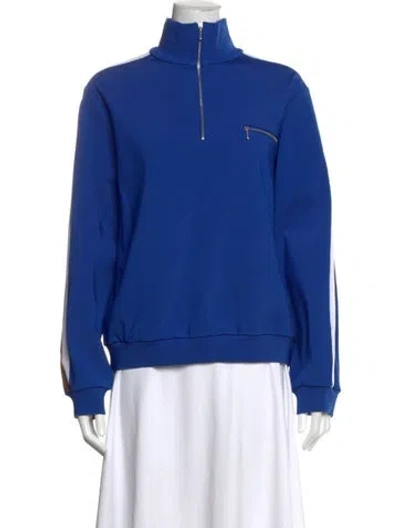 Pre-owned Tory Burch Mock Neck Long Sleeve Sweatshirt In Blue