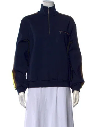 Pre-owned Tory Burch Mock Neck Long Sleeve Sweatshirt In Blue