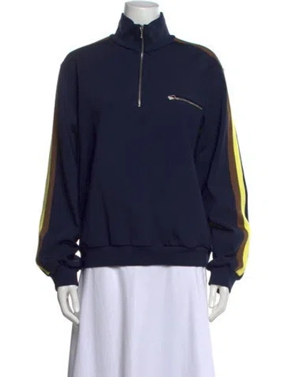 Pre-owned Tory Burch Mock Neck Long Sleeve Sweatshirt In Blue