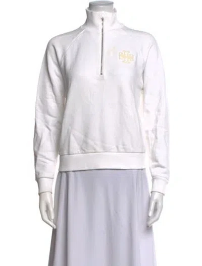 Pre-owned Tory Burch Mock Neck Long Sleeve Sweatshirt In White