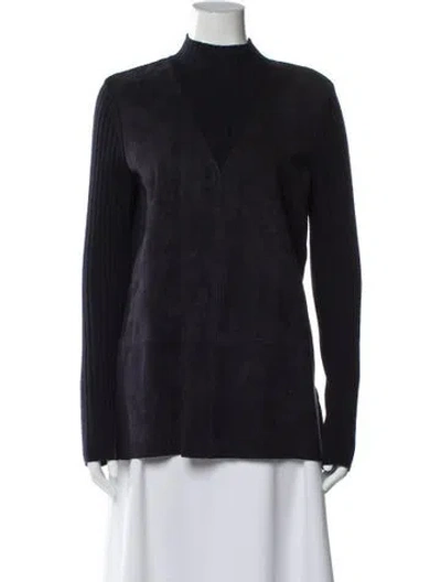 Pre-owned Tory Burch Mock Neck Long Sleeve Top In Blue