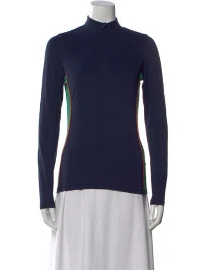 Pre-owned Tory Burch Mock Neck Long Sleeve Top In Blue