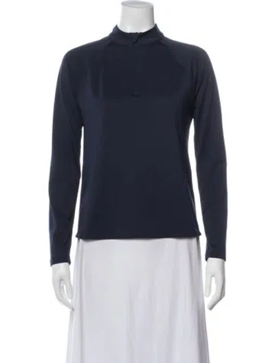 Pre-owned Tory Burch Mock Neck Long Sleeve Top In Blue