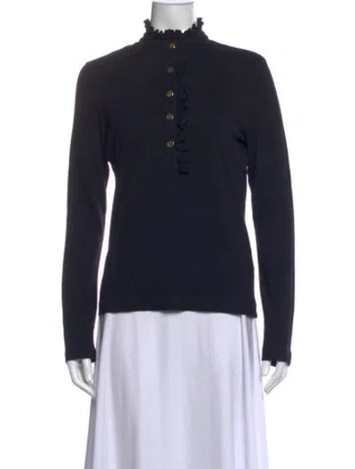 Pre-owned Tory Burch Mock Neck Long Sleeve Top In Blue