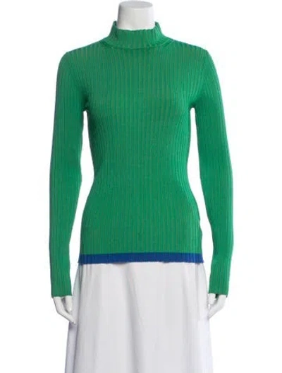 Pre-owned Tory Burch Mock Neck Long Sleeve Top In Green