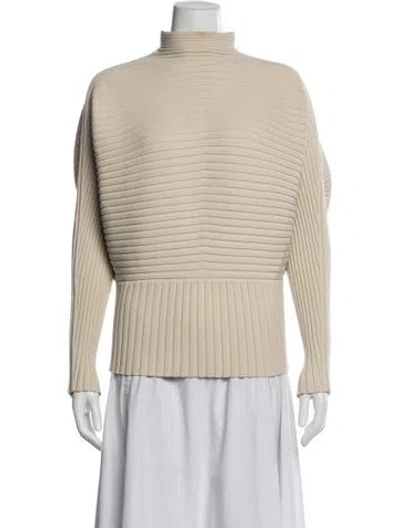 Pre-owned Tory Burch Mock Neck Long Sleeve Top In Neutral