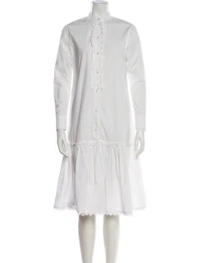 Pre-owned Tory Burch Mock Neck Midi Length Dress In White