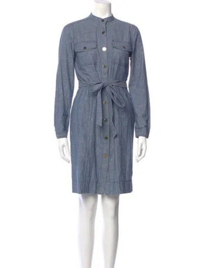 Pre-owned Tory Burch Mock Neck Mini Dress In Blue