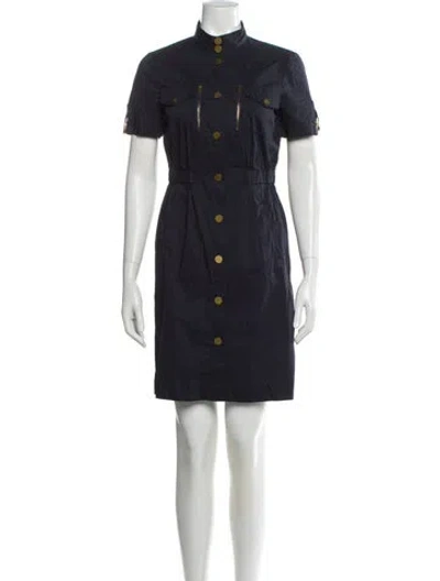 Pre-owned Tory Burch Mock Neck Mini Dress In Blue