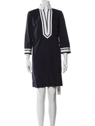 Pre-owned Tory Burch Mock Neck Mini Dress In Blue