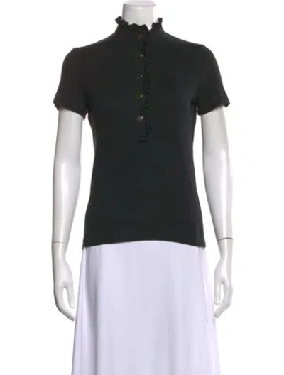 Pre-owned Tory Burch Mock Neck Short Sleeve Polo In Black