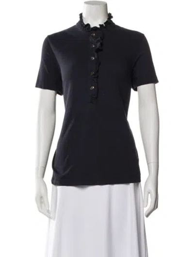 Pre-owned Tory Burch Mock Neck Short Sleeve Polo In Blue