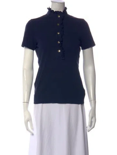 Pre-owned Tory Burch Mock Neck Short Sleeve Polo In Blue
