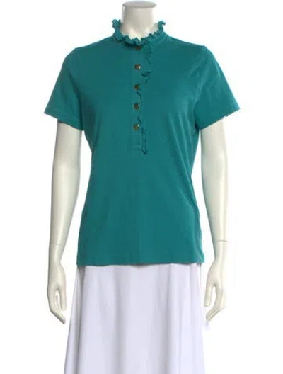 Pre-owned Tory Burch Mock Neck Short Sleeve Polo In Green