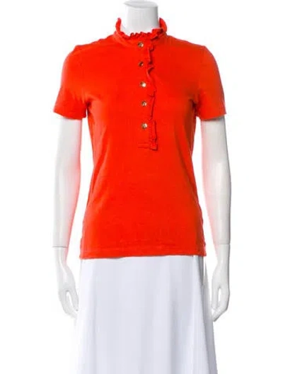 Pre-owned Tory Burch Mock Neck Short Sleeve Polo In Orange