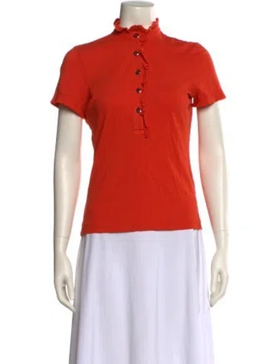 Pre-owned Tory Burch Mock Neck Short Sleeve Polo In Orange