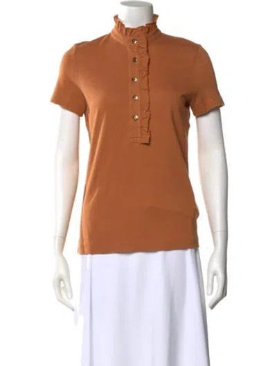 Pre-owned Tory Burch Mock Neck Short Sleeve Polo In Orange