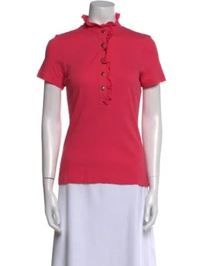 Pre-owned Tory Burch Mock Neck Short Sleeve Polo In Pink