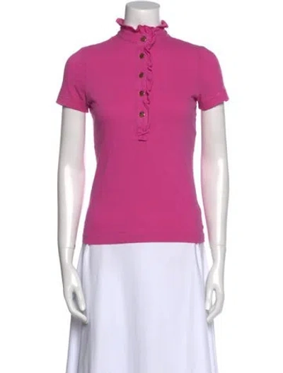 Pre-owned Tory Burch Mock Neck Short Sleeve Polo In Pink