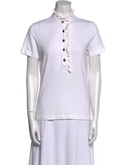 Pre-owned Tory Burch Mock Neck Short Sleeve Polo In White