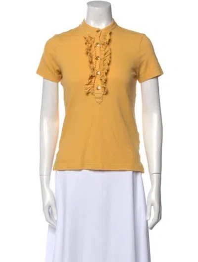 Pre-owned Tory Burch Mock Neck Short Sleeve Polo In Yellow